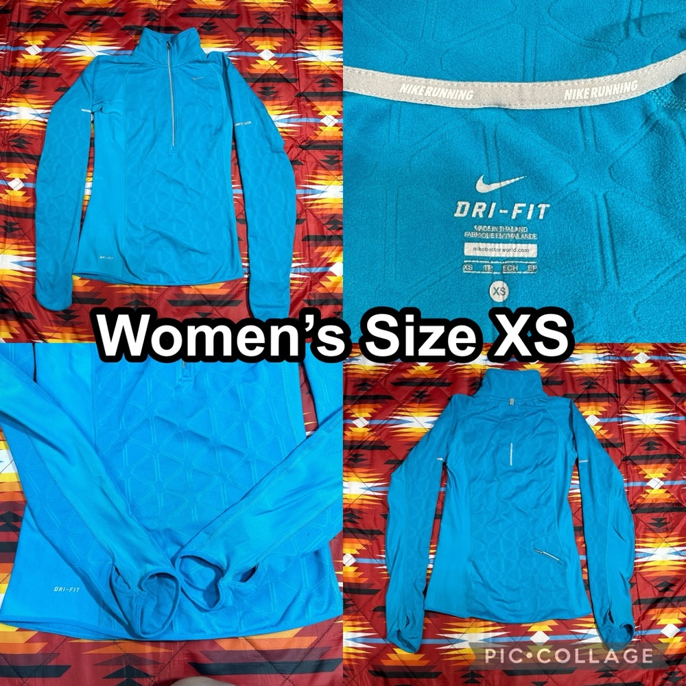 Nike Running Dri-Fit Half Zip Sweater Blue Gym Workout Womens Size XS Thumbholes
